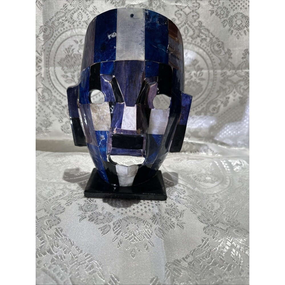 Aztec/Mayan Burial Tribal Mask Hand Made Abalone Black /Blue